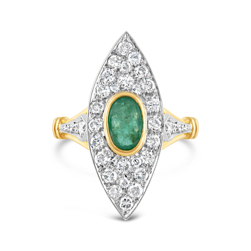 French Emerald & Diamond Art Deco Ring