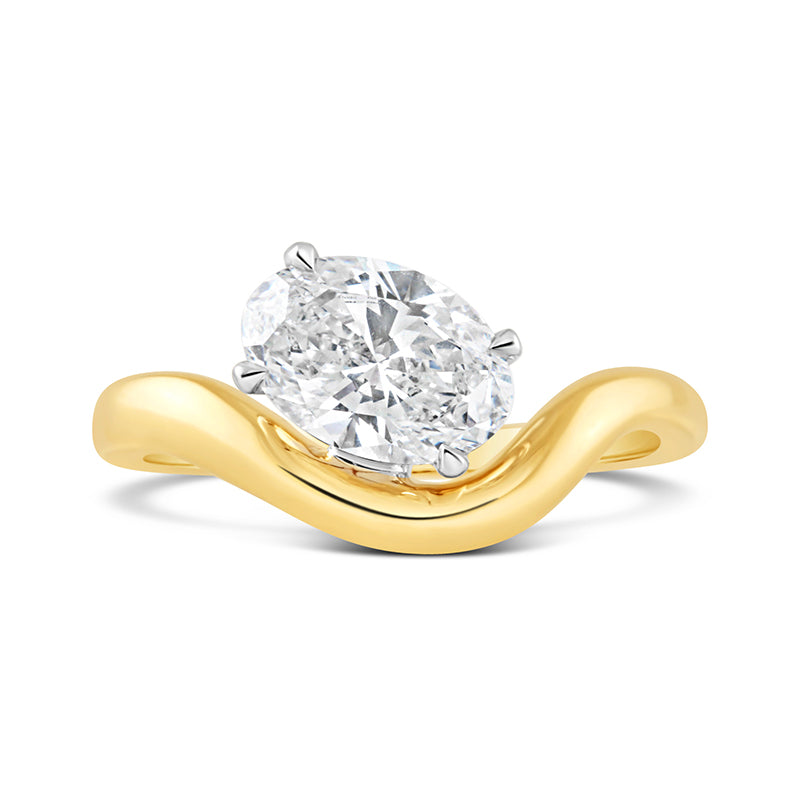 Floating Oval Solitaire Wave Diamond Ring 1.59ct