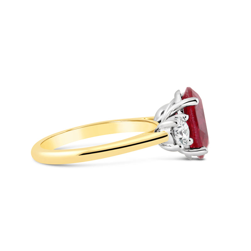 Oval Cut Ruby & Diamond Three Stone Ring
