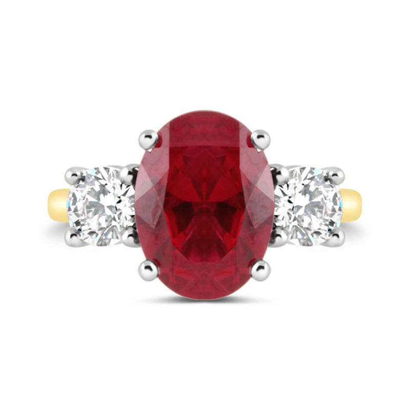 Oval Cut Ruby & Diamond Three Stone Ring