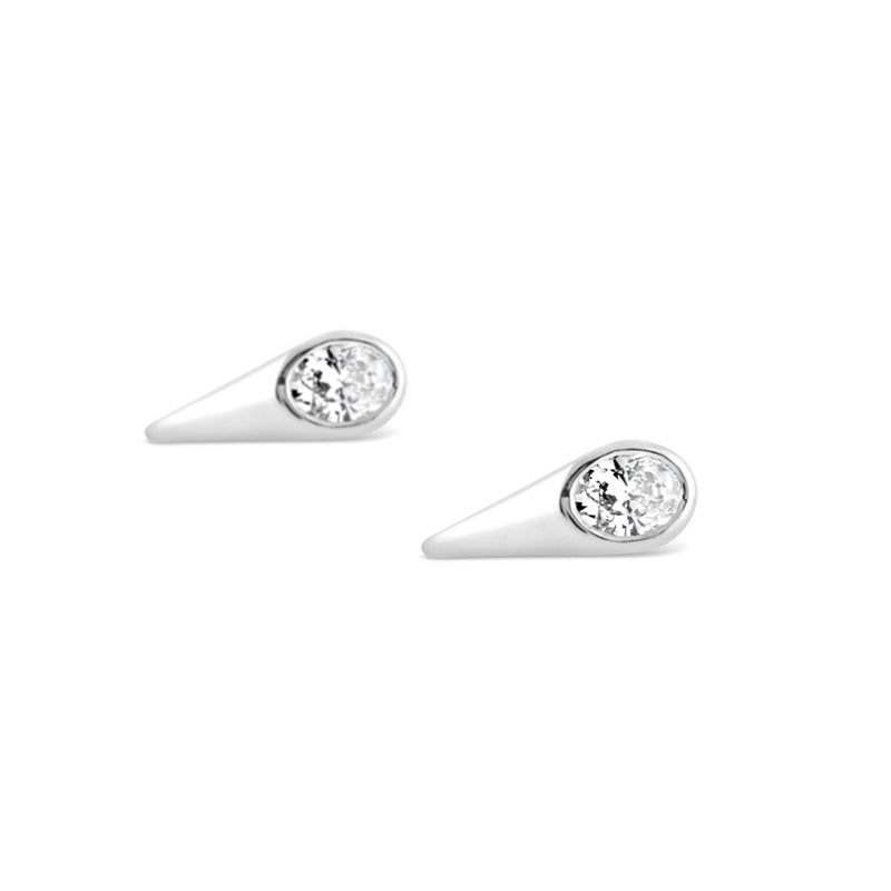 Oval Diamond Solitaire Spike Stud Earrings 0.27ct