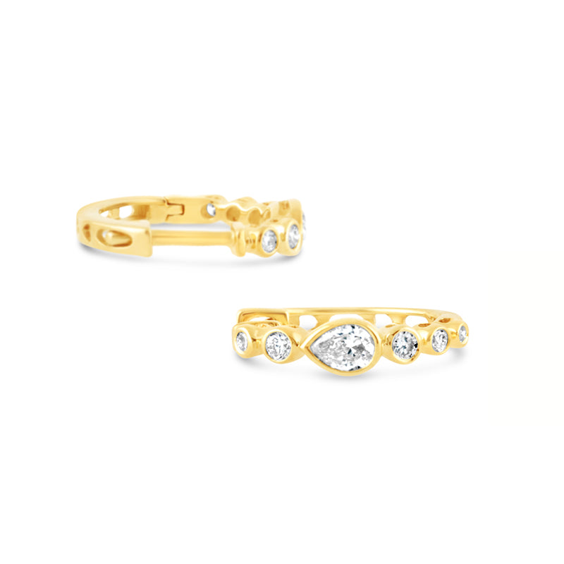Pear & Round Bezel Set Diamond Hoop Earrings 0.51ct