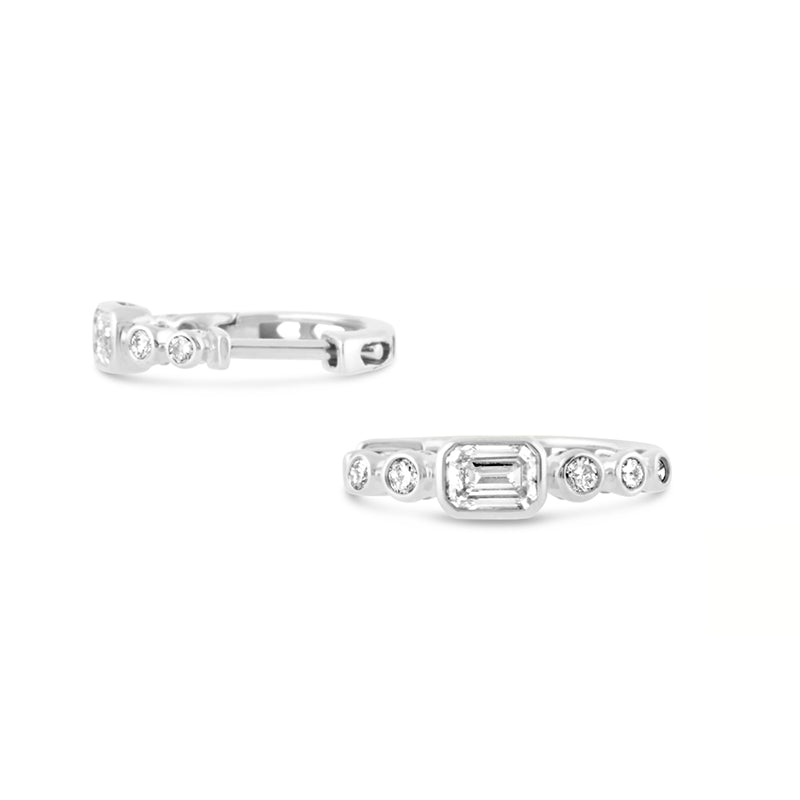 Emerald & Round Bezel Set Diamond Hoop Earrings 0.60ct