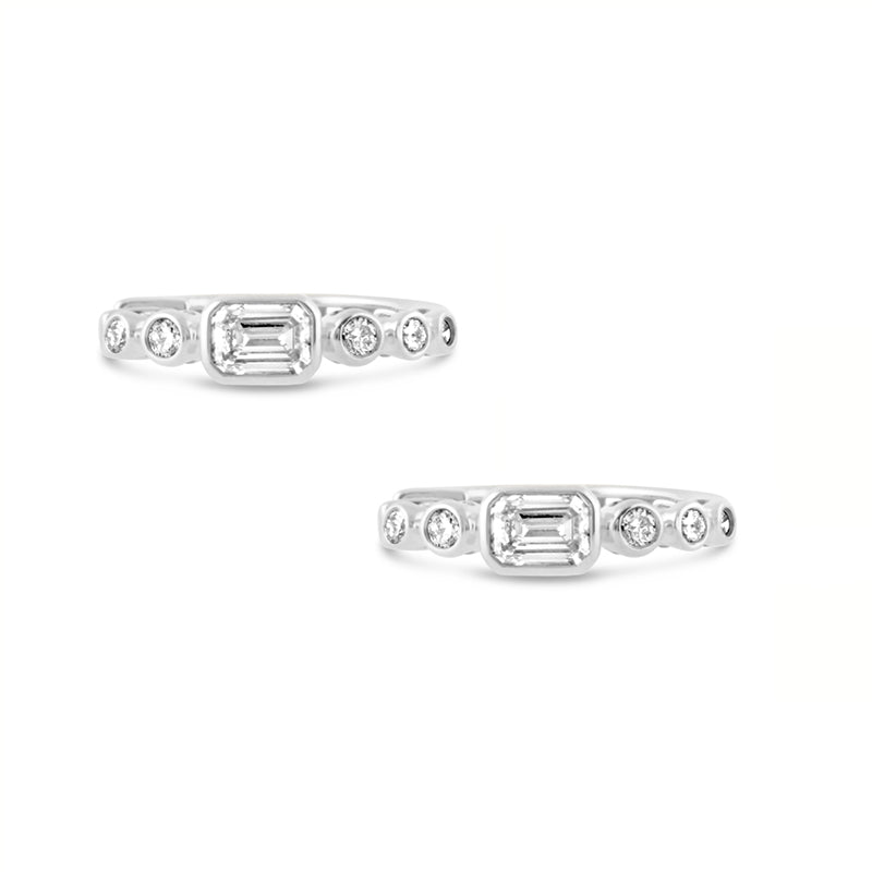 Emerald & Round Bezel Set Diamond Hoop Earrings 0.60ct