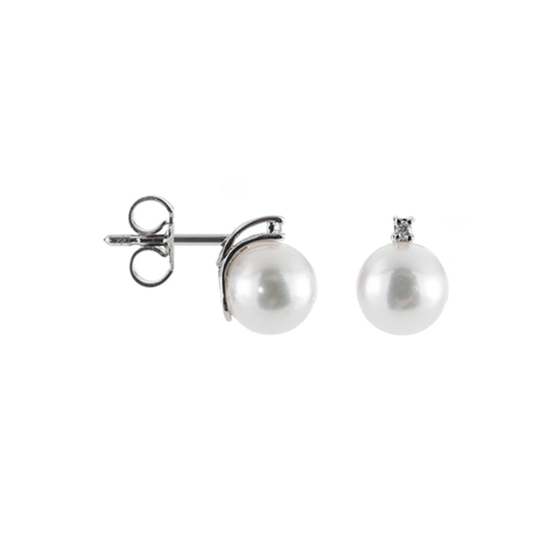 Japanese Pearl & Diamond Stud Earrings 8mm