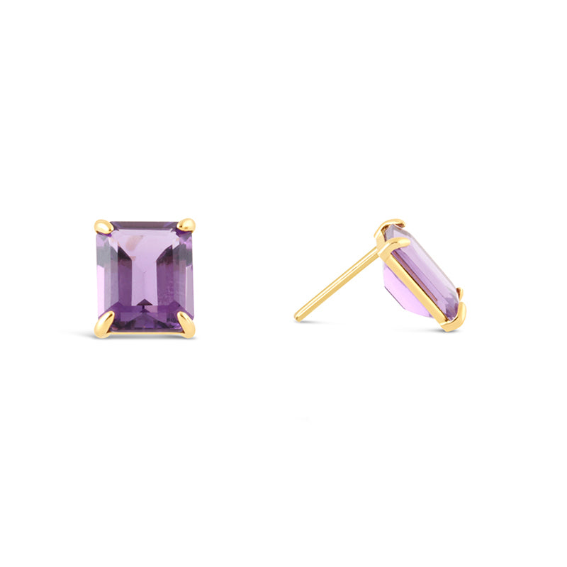Emerald Cut Amethyst Stud Earrings 3ct