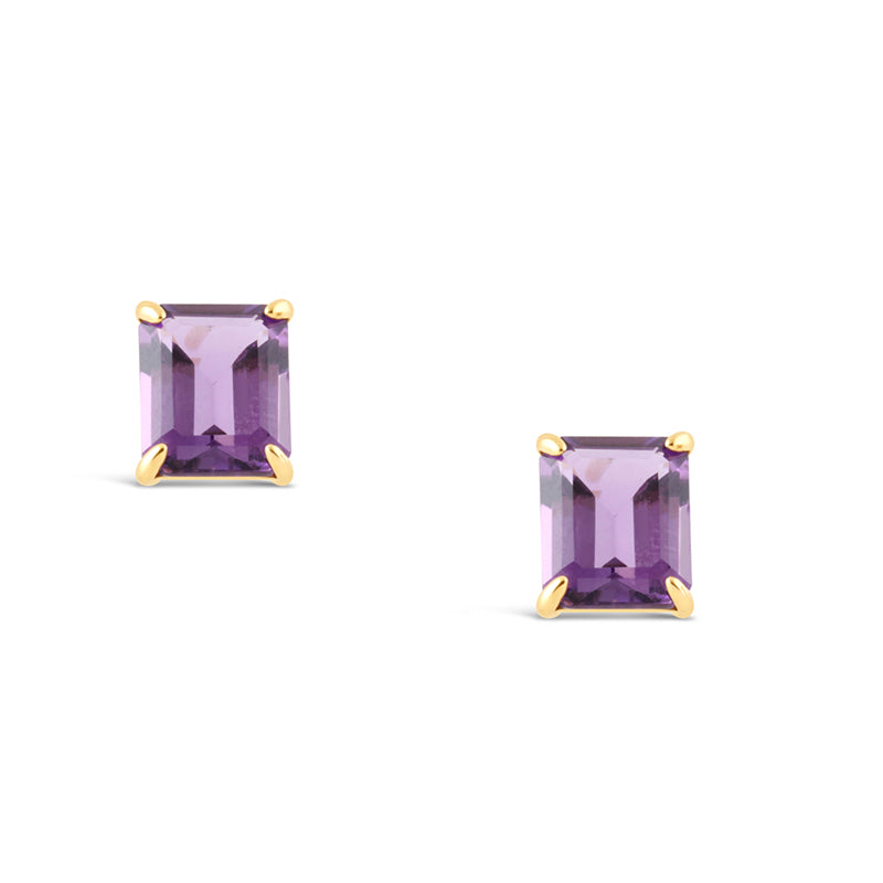 Emerald Cut Amethyst Stud Earrings 3ct