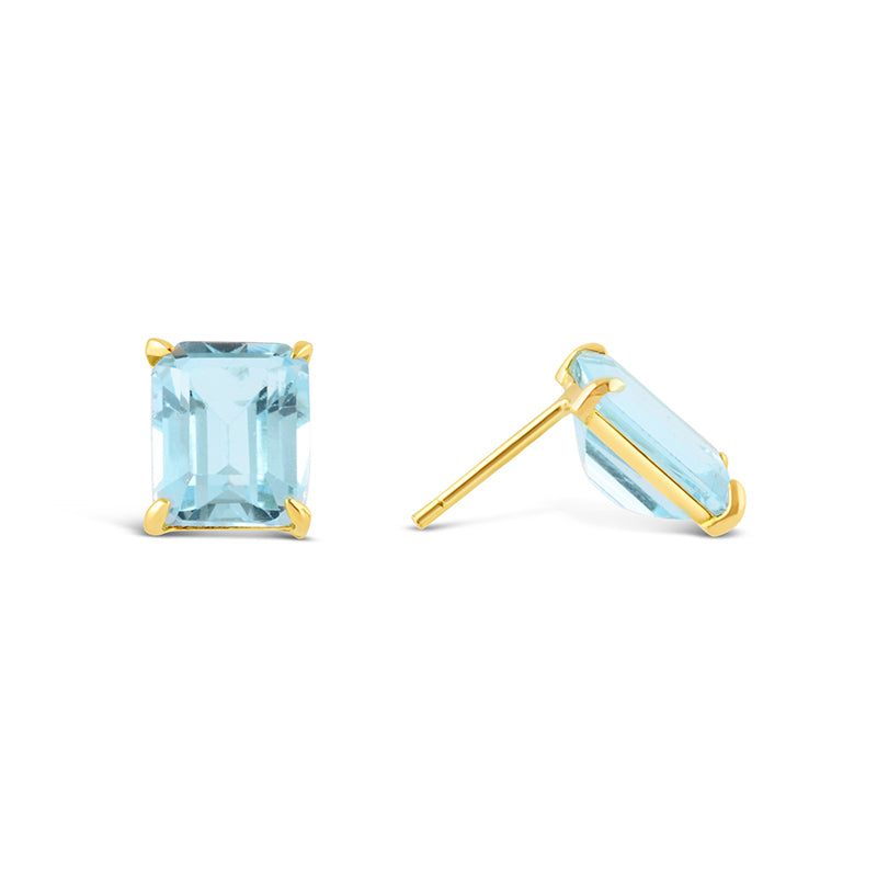 Emerald Cut Blue Topaz Stud Earrings