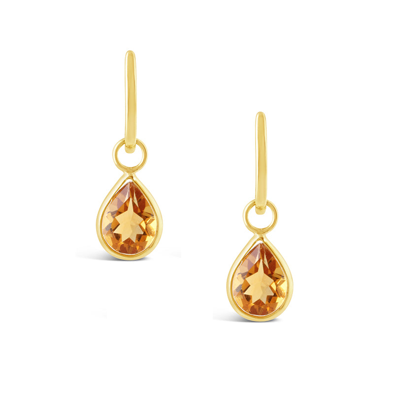 Bezel Set Pear Cut Orange Topaz Drop Earrings 8ct