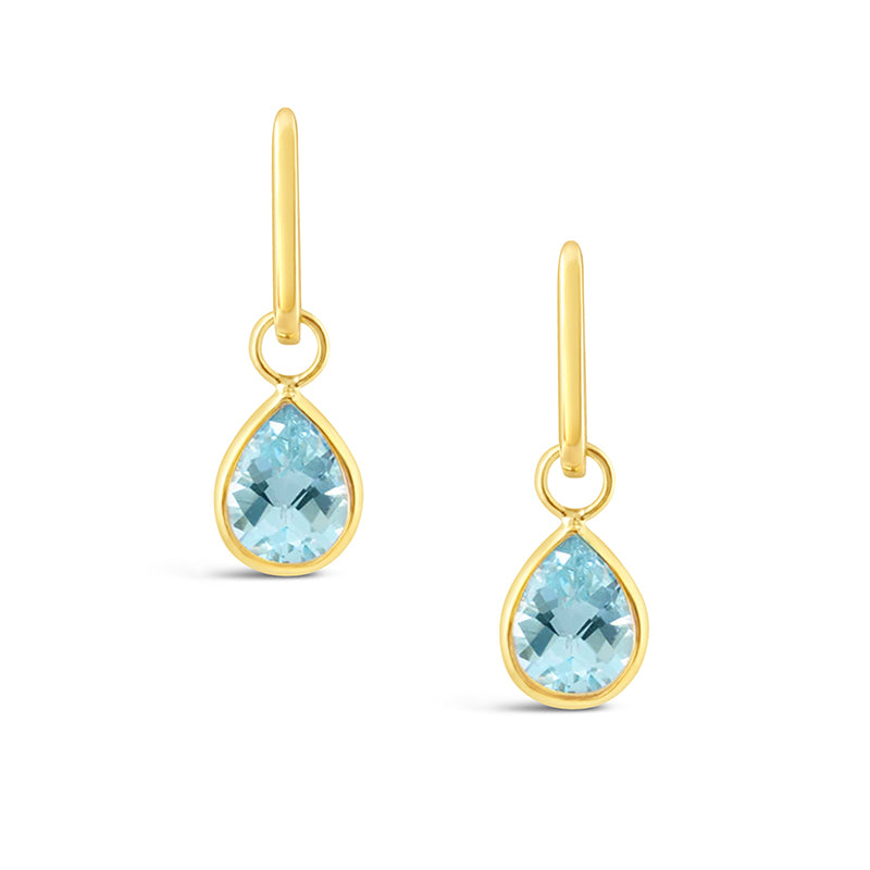 Bezel Set Pear Cut Blue Topaz Drop Earrings 8ct