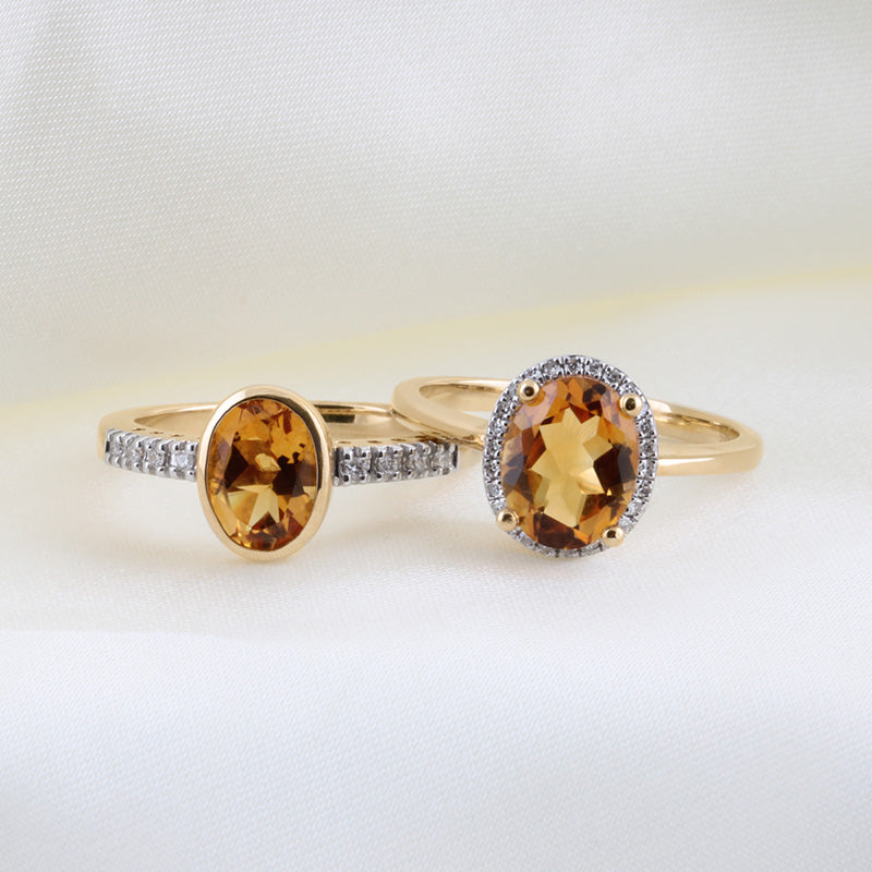 Oval Citrine & Diamond Ring