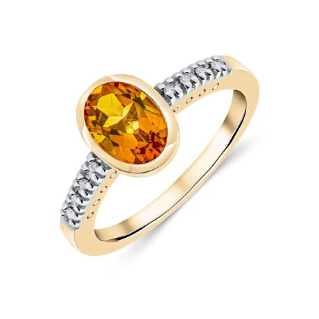 Oval Citrine & Diamond Ring