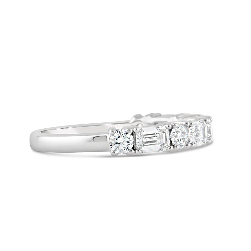 Nine Stone Emerald & Round Cut Diamond Ring 1.32ct