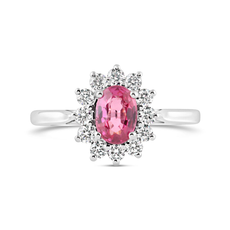 Oval Pink Sapphire & Diamond Cluster Ring