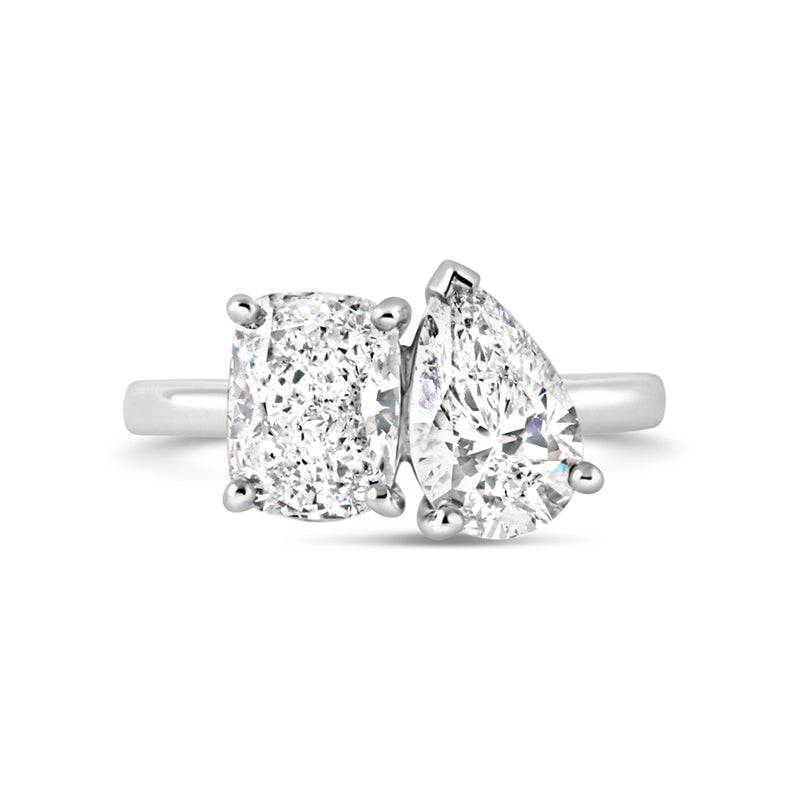 Cushion & Pear Toi et Moi Two Stone Engagement Ring 3.23ct