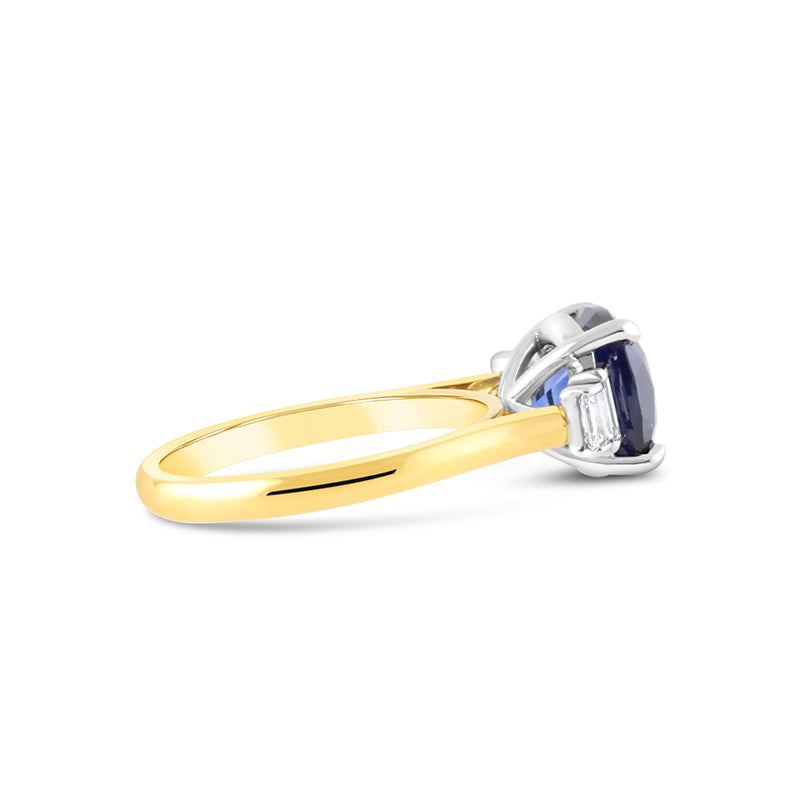 Cushion Cut Sapphire & Emerald Cut Diamond Ring