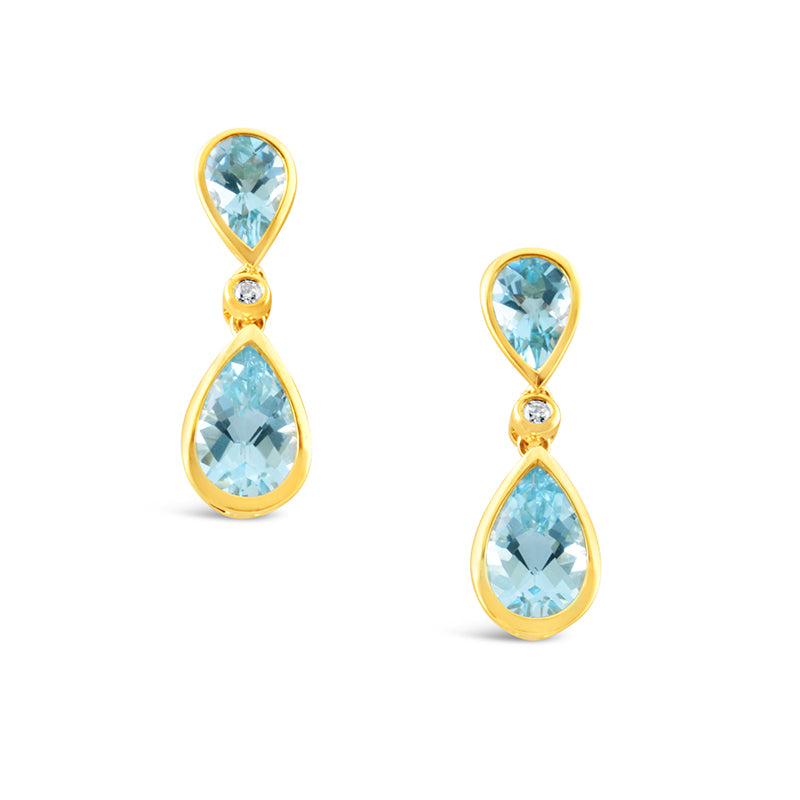 Double Pear Blue Topaz & Diamond Drop Earrings