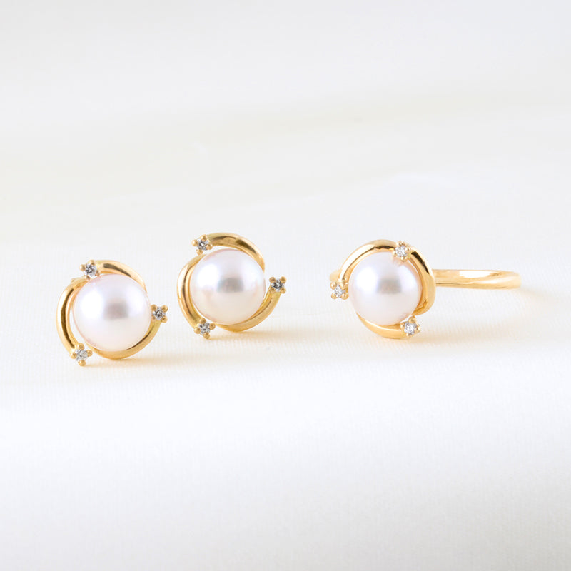 Akoya Pearl & Diamond Stud Earrings 8mm