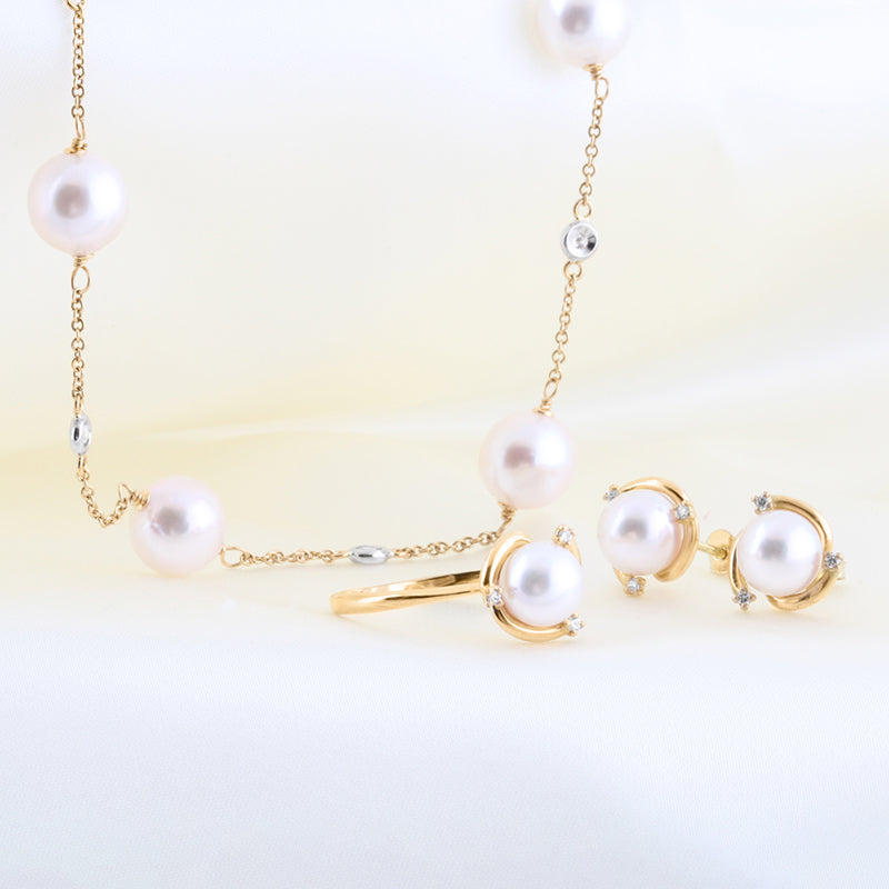 Akoya Pearl & Diamond Stud Earrings 8mm