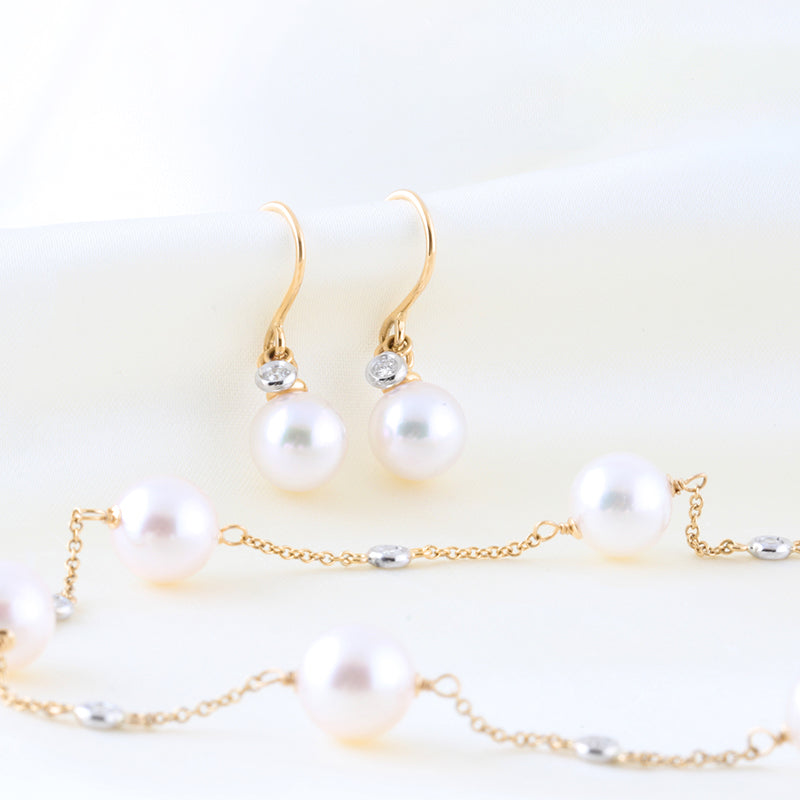 Akoya Pearl & Diamond Drop Earrings 7.5mm