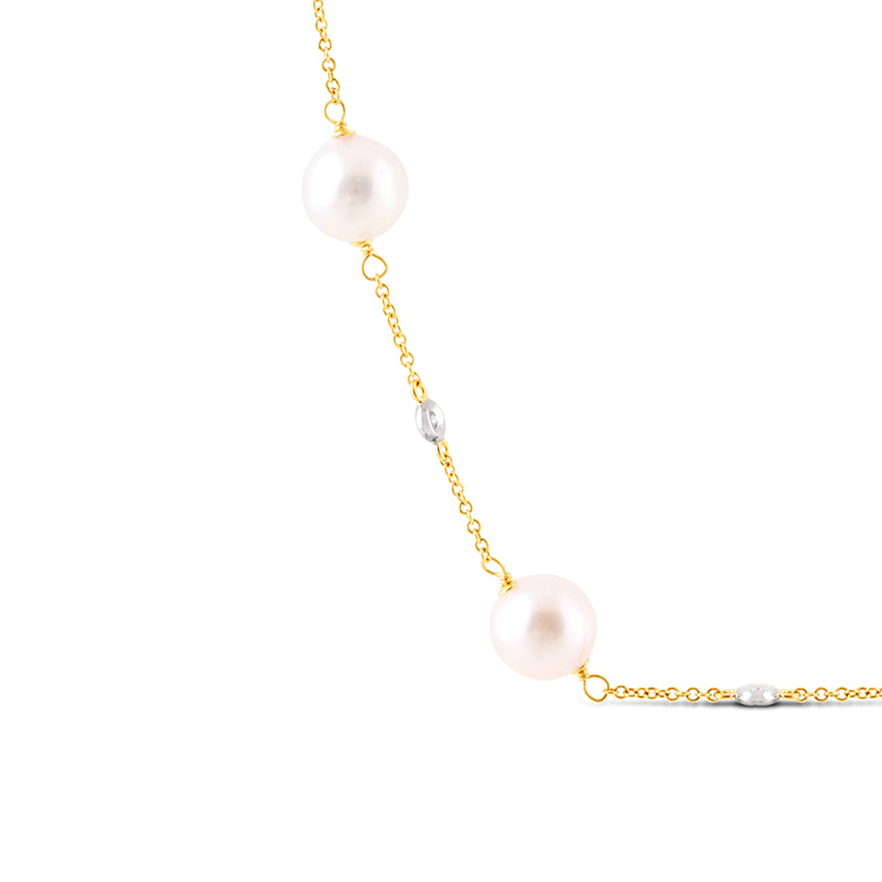 Akoya Pearl& Diamond Station Necklace 9mm