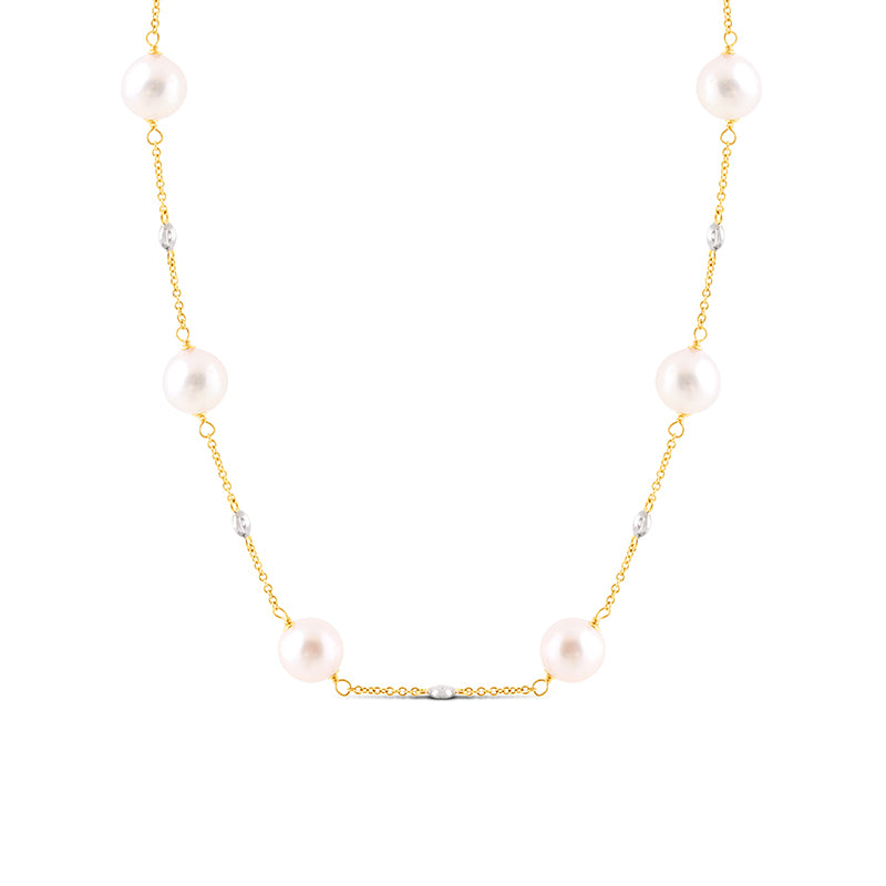 Akoya Pearl& Diamond Station Necklace 9mm