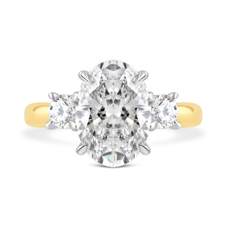 Oval & Round Brilliant Three Stone Diamond Engagement Ring 3.48ct