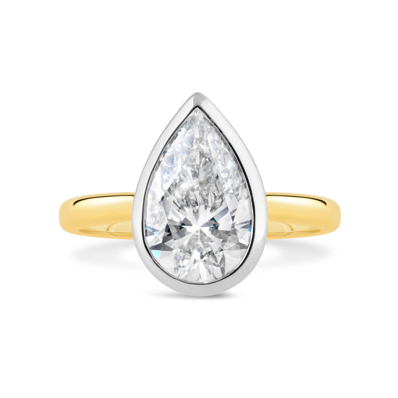 Bezel Set Pear Cut Diamond Engagement Ring 3.02ct