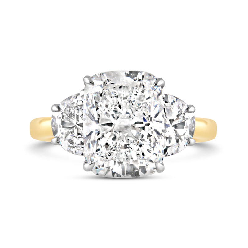 Cushion & Half Moon Diamond Three Stone Ring 5.10ct