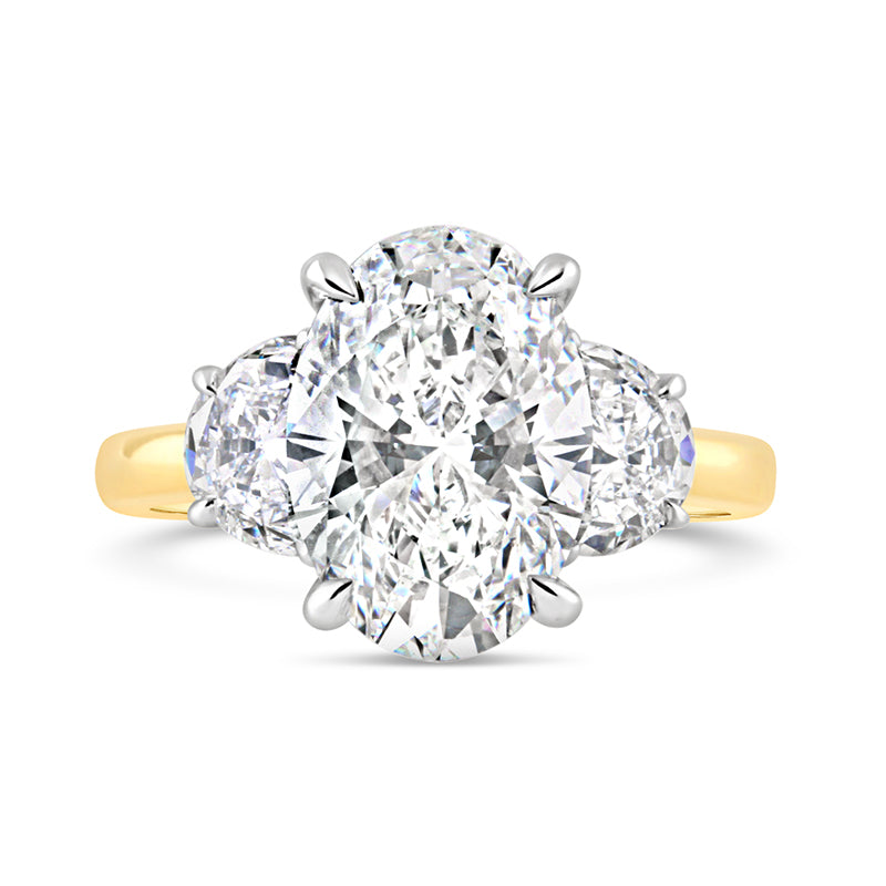 Oval & Half Moon Three Stone Diamond Ring 5.09ct
