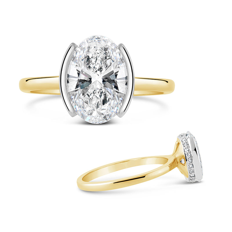 Bezel Set Oval Diamond Solitaire Hidden Halo Ring