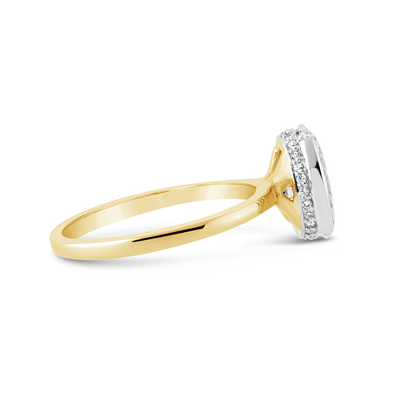 Bezel Set Oval Diamond Solitaire Hidden Halo Ring