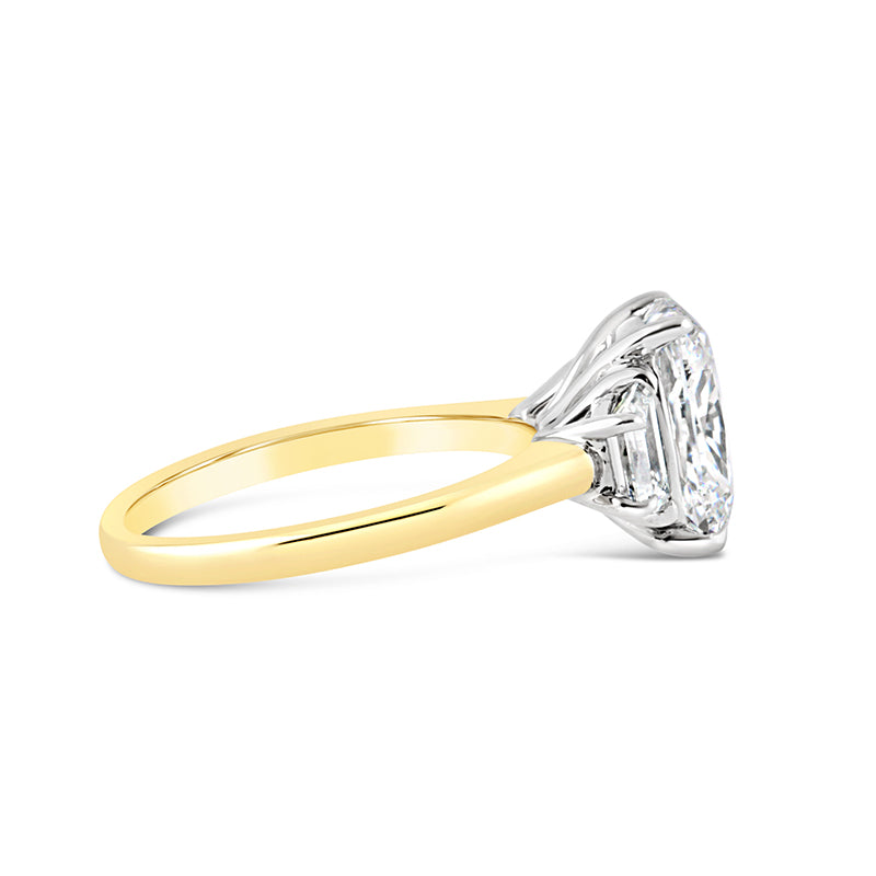 Cushion & Trapezoid Cut Three Stone Diamond Engagement Ring 3.87ct