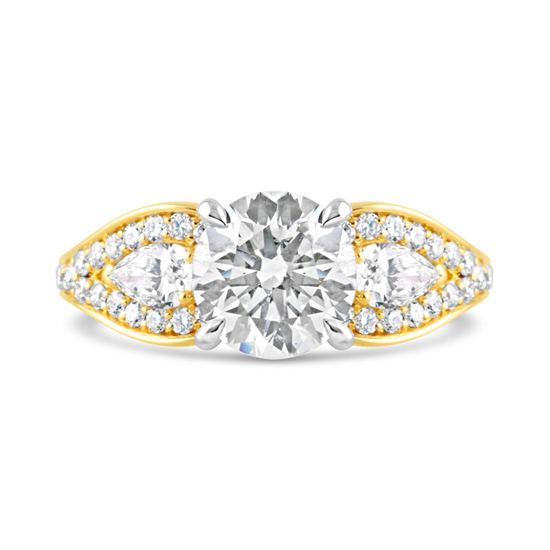 Round Brilliant Pear Pave Shoulder Solitaire Ring 2.86ct