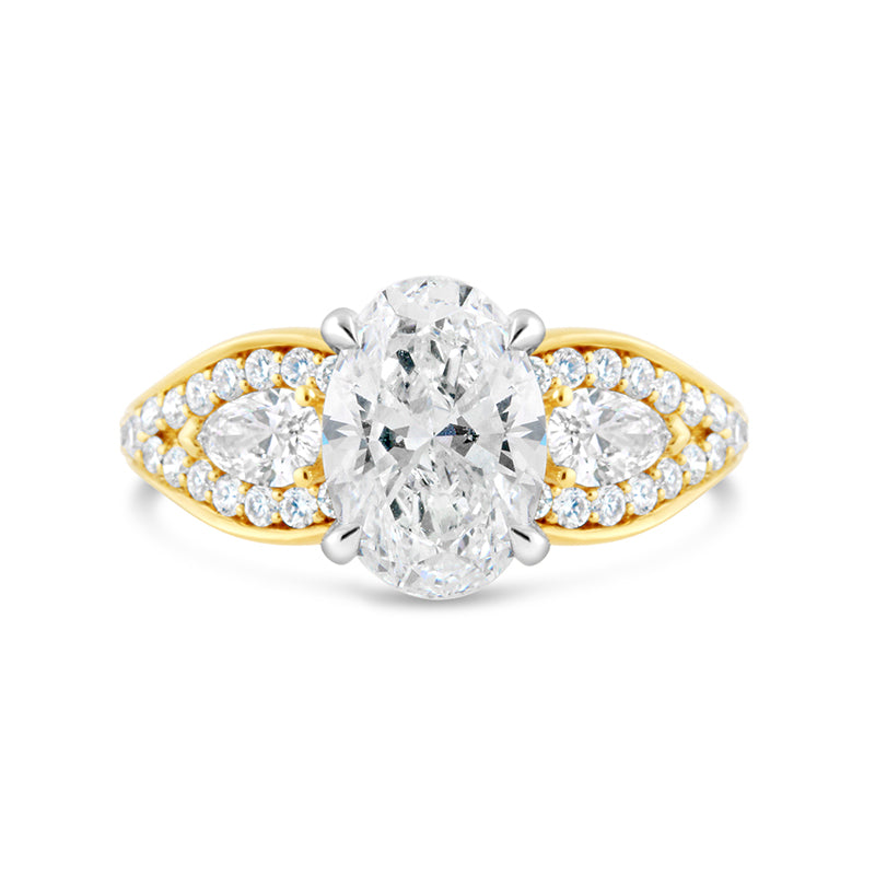 Oval Diamond Ring with Pear Cut Shoulders & Diamond Halo 2.85ct