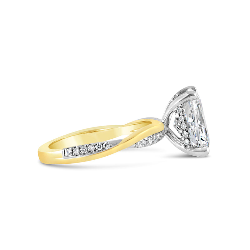 Cushion Cut Diamond Twisted Shoulder Solitaire Ring with Hidden Halo 3.35ct
