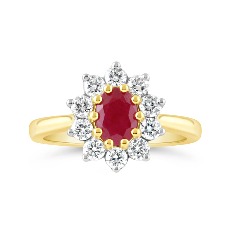 Oval Ruby & Diamond Cluster Ring