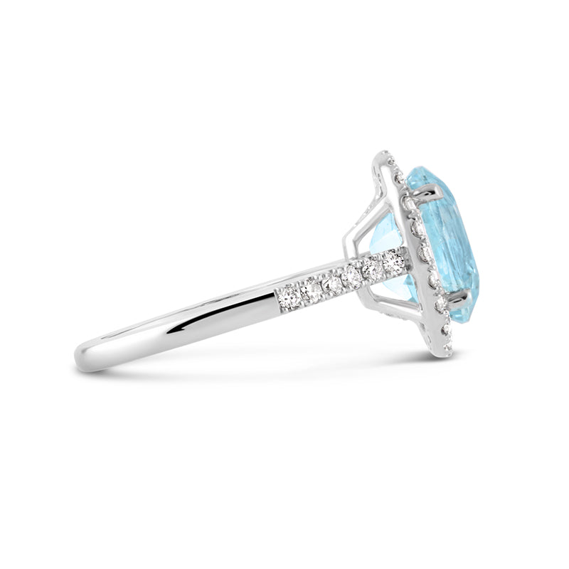 Oval Aquamarine & Diamond Halo Ring 3.38ct