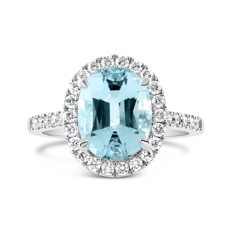 Oval Aquamarine & Diamond Halo Ring 3.38ct