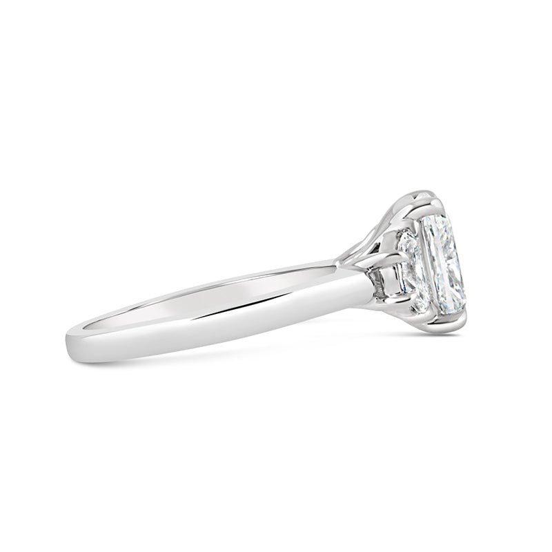 Cushion & Half Moon Diamond Three Stone Ring 2.50ct