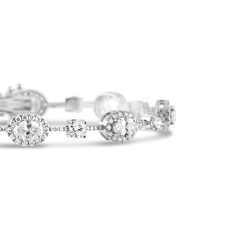 Oval Halo & Round Cut Diamond Station Bracelet 6.90ct