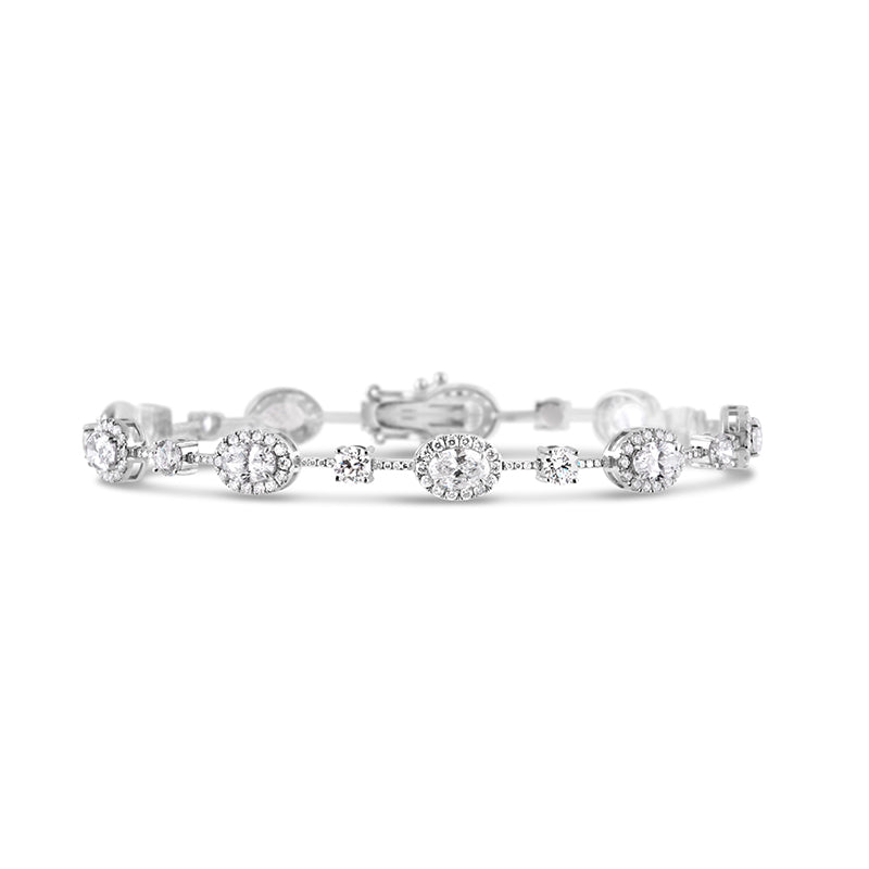 Oval Halo & Round Cut Diamond Station Bracelet 6.90ct