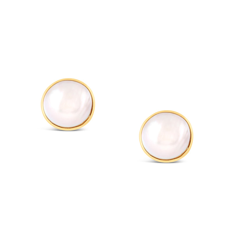 Mabe Bezel Set Pearl stud Earrings 13mm