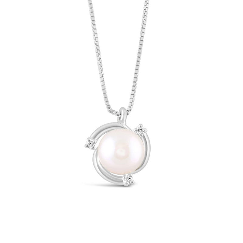 Pearl & Diamond White Gold Swirl Pendant