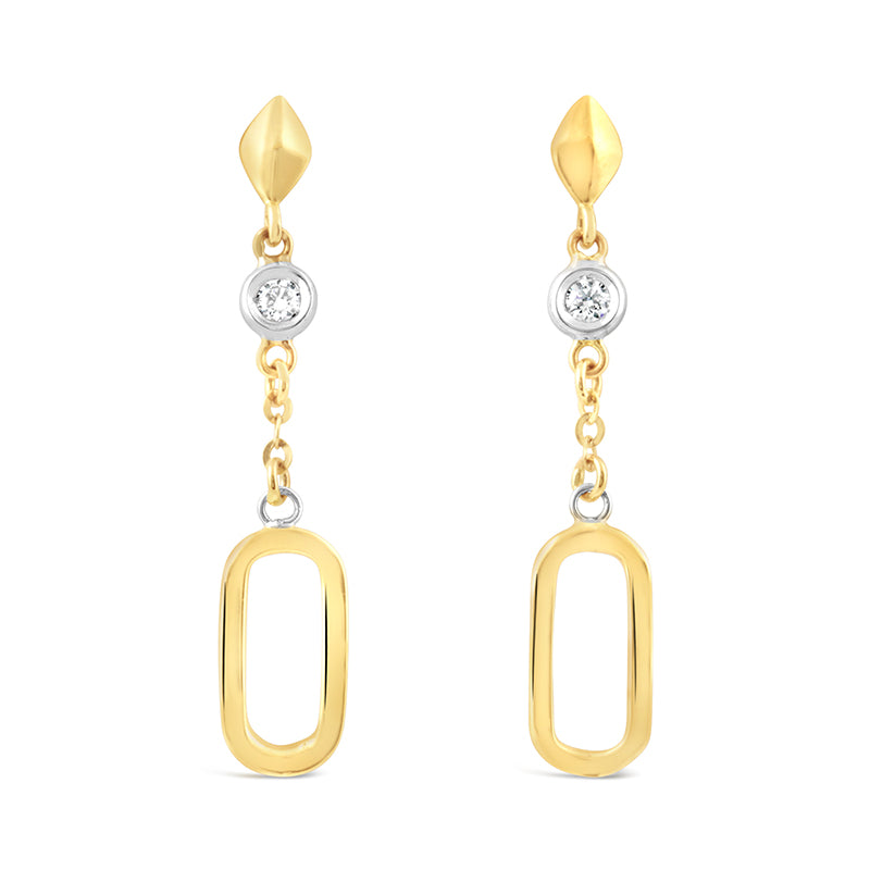 Oval Link & Diamond Bezel Set Drop Earrings