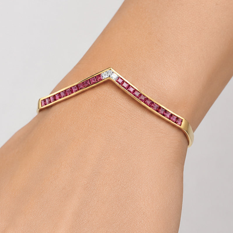 Vintage Ruby & Diamond Wishbone Style Bracelet