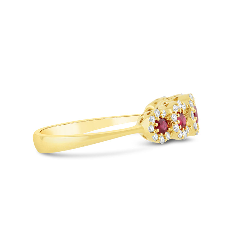 Ruby & Diamond 5 Stone Halo Ring