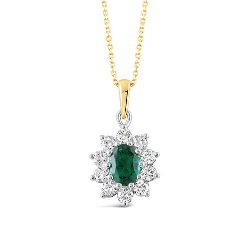 Emerald & Diamond Cluster Pendant 1.17ct