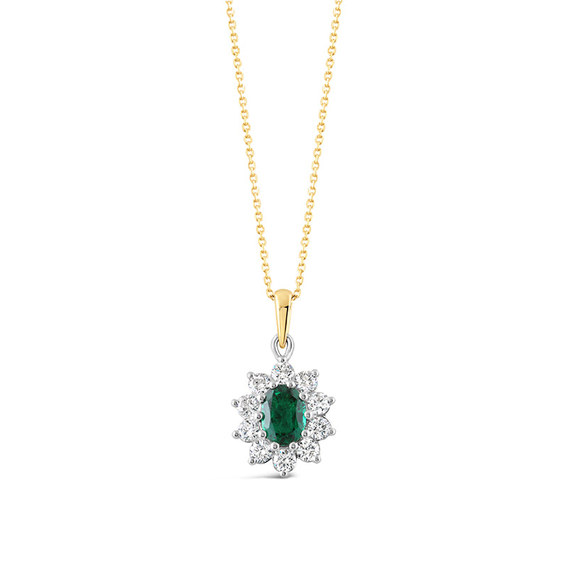 Emerald & Diamond Cluster Pendant 1.17ct