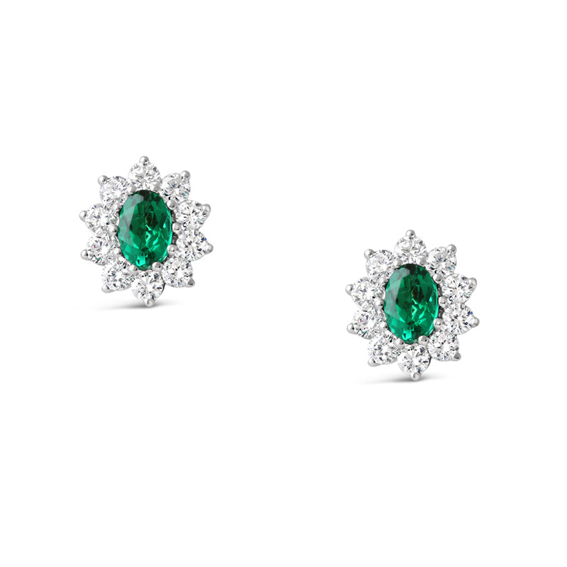 Emerald & Diamond Cluster Stud Earrings